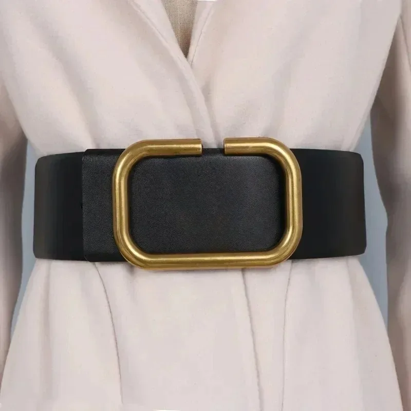 

Wide Belt Women's Cummerbunds Cowhide Metal Large V-Shaped Buckle Dress Coat Decoration Waist Seal Waist Tight Ins Fashion Belts