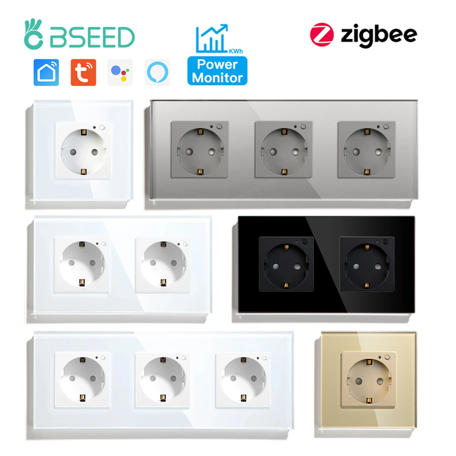 BSEED-toma de corriente individual Zigbee, enchufe de pared doble  inteligente, Triple toma eléctrica, Monitor de potencia, Control por  aplicación Tuya