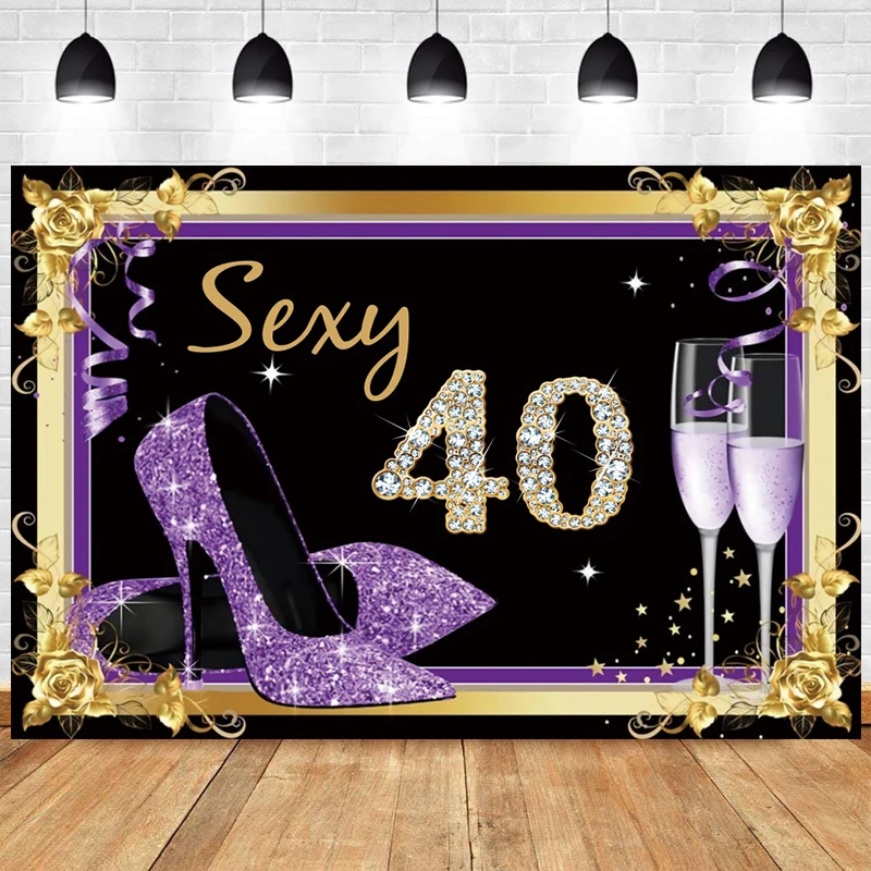 

40th Backdrop Women Men Happy Birthday Party Lady Shoes Forty Photography Background Photo Backdrop Decoration Banner