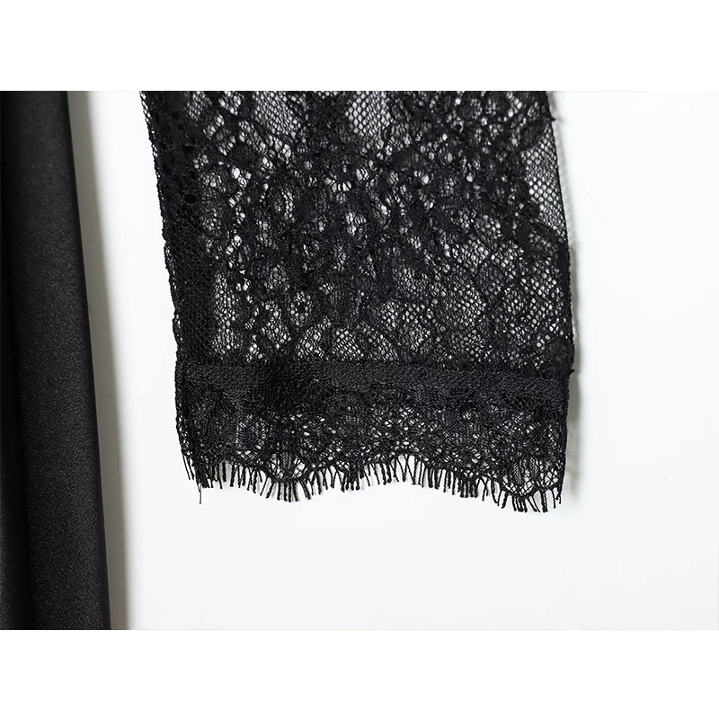 2025 New Women Fashion Lace Splicing Dress Long Dresses Translucent Chic Dresses Women Long Sleeve Evening Party Dresses