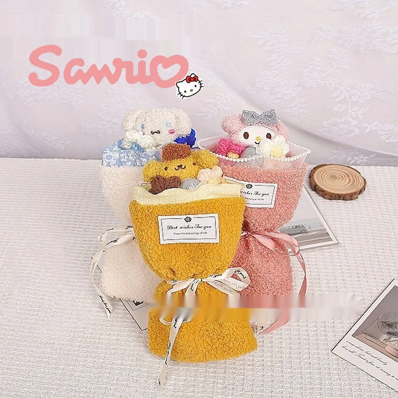

Sanrio Cartoon Plush Toy Bouquet Cute Kuromi Cinnamoroll Stuffed Plushie Flower Bouquet Room Decoration Doll Girl Valentine Gift