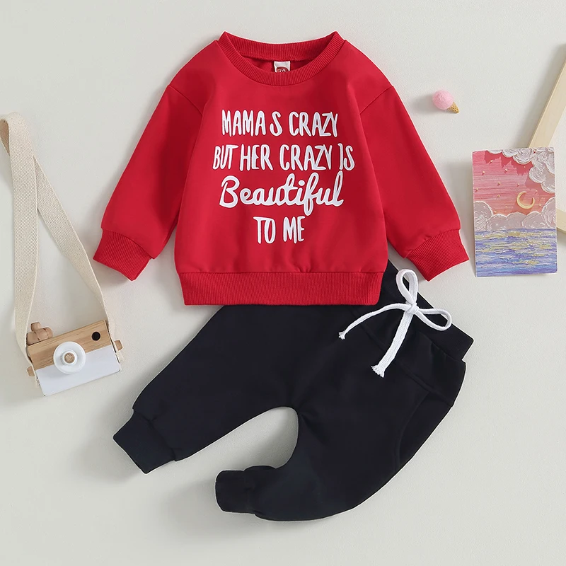 

Toddler Boys Fall Clothing Outfits Baby Letter Print Crew Neck Long Sleeve Sweatshirts and Long Pants 2Pcs Clothes Sets