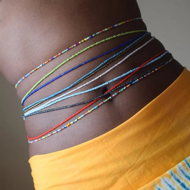 Set of Elastic African waist beads, Weight loss belly chain, Colorful waist  bead