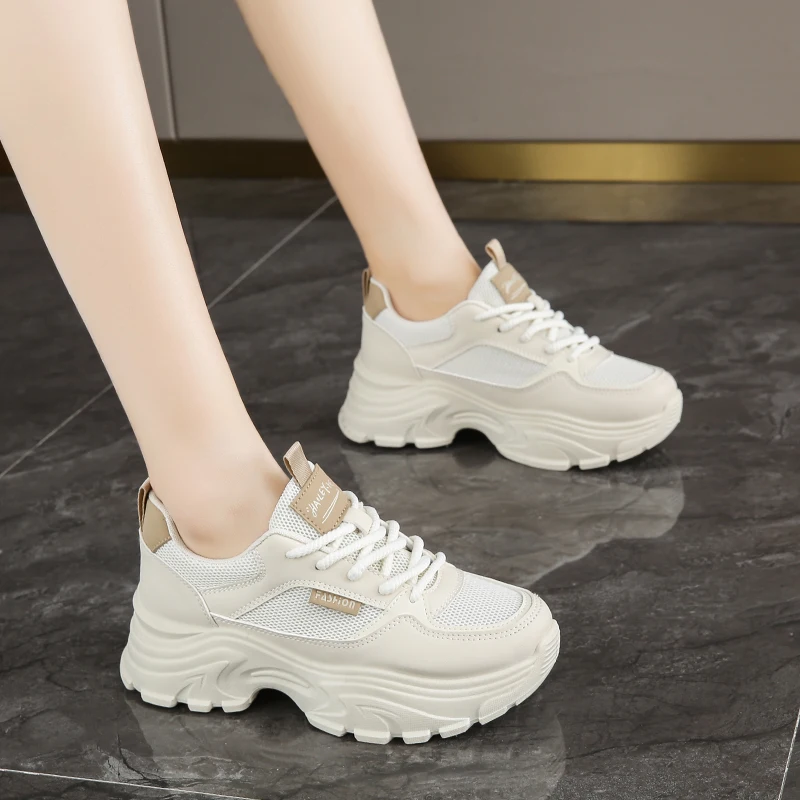 CRLAYDK Summer Chunky Sneakers for Women Platform Mesh White Casual Dad Shoes Comfortable Ladies Wedge Walking Sports Tennis 2
