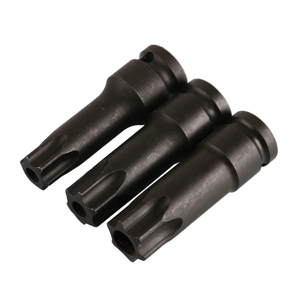 3Pcs 1/2 Sqaure Drive T80 T90 T100 Black Torx Socket Set of Tools Pneumatic Wrench Spanner Accessories 3