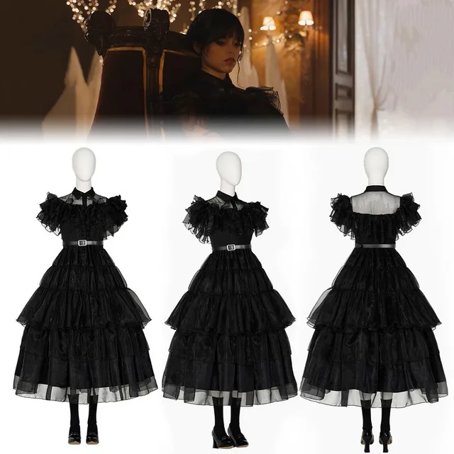  AMOTEM Wednesday Addams Dress Women Girls Gothic Tulle Lace Costume  Wednesday Raven Dance Dress with Belt Cosplay Outfit Halloween,  Black/Adults(dress+belt), 2X-Large : Clothing, Shoes & Jewelry