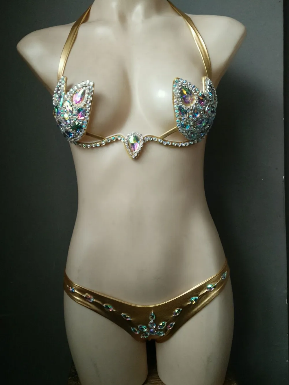 2023 New Steel Cup Bikini Diamond Tassels Sparkling Silver Swimwear, Sexy Adult Three Point Night Club Performance Apparel
