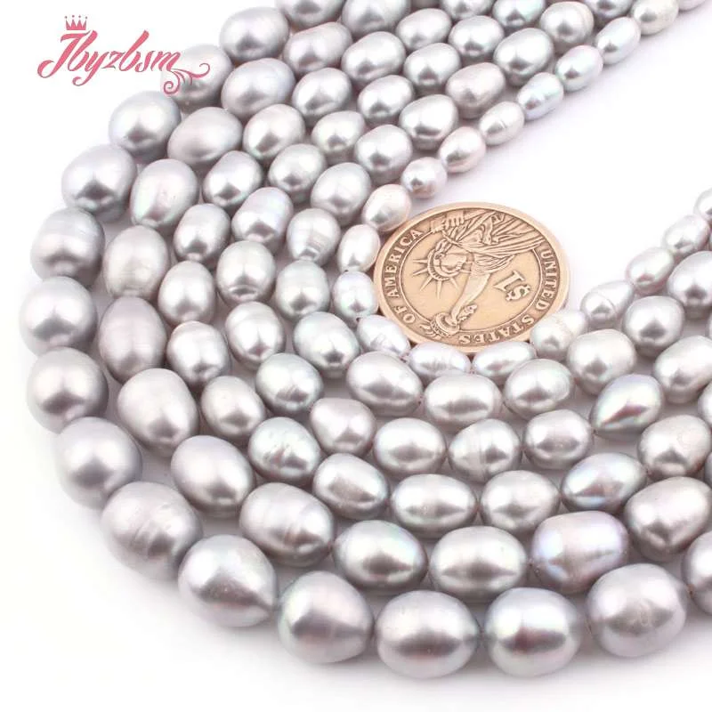 5-6,7-8,8-9mm Oval Gray Freshwater Pearl Loose Beads Natural Stone Beads For DIY Necklace Bracelets Jewelry Making Strand 15