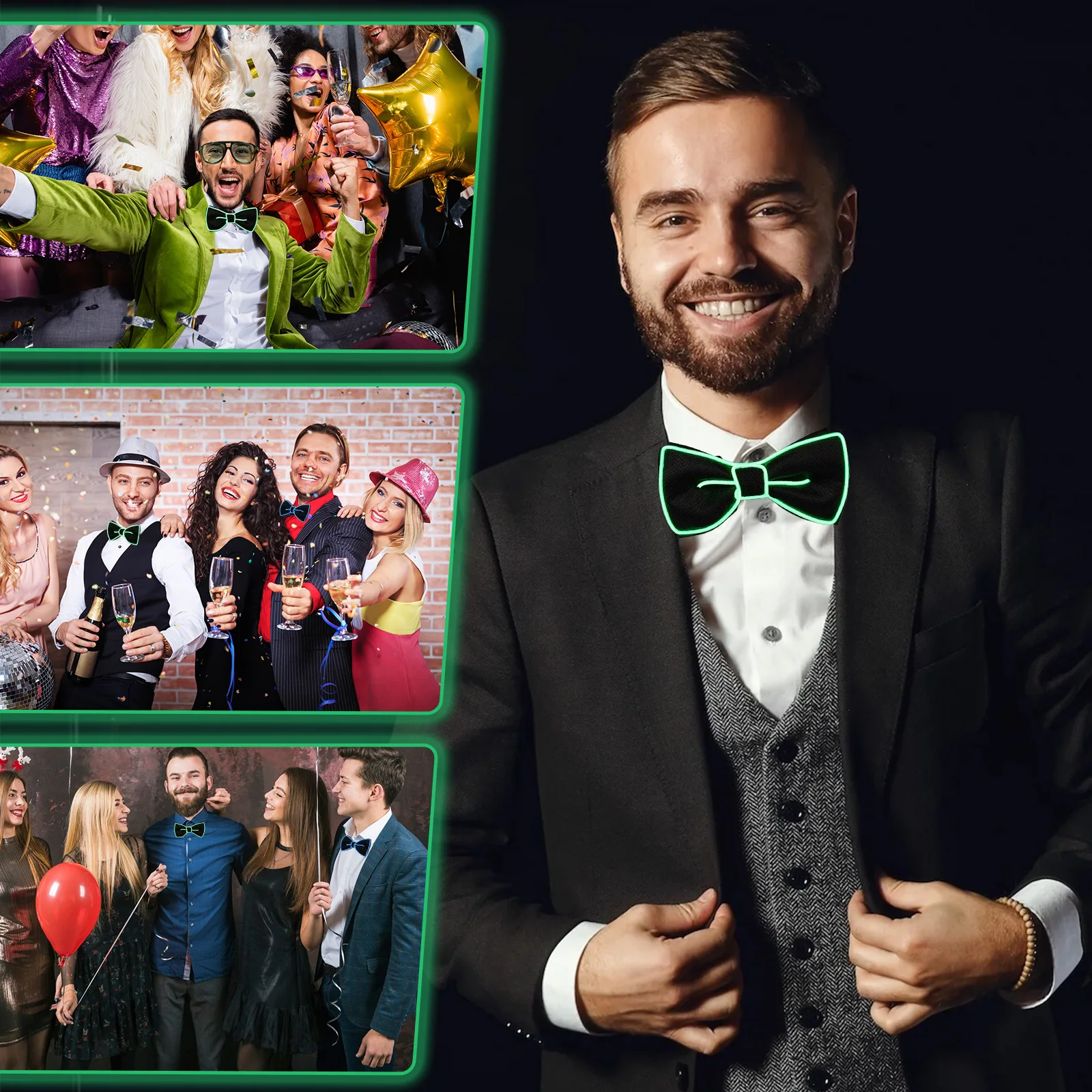 2Pcs Fashionable Light Up Bow Tie Creative Glowing Bow Tie Versatile Neon Accessories for Men Women Party Prom Show Holiday