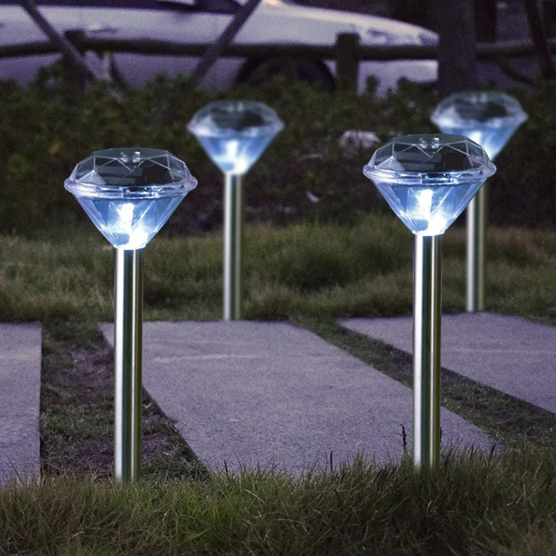 8Pcs Gardens Solar Lights Outdoors Powered Straight Pole Diamond Lawn Ground Insertion Lamps Landscape Courtyard Creative Decors