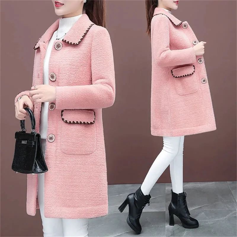 Short Imitation mink Velvet Spring Coat Women's 2022 New Autumn Winter Windbreaker Female Wool Jacket Long Pink Parkas Vintage