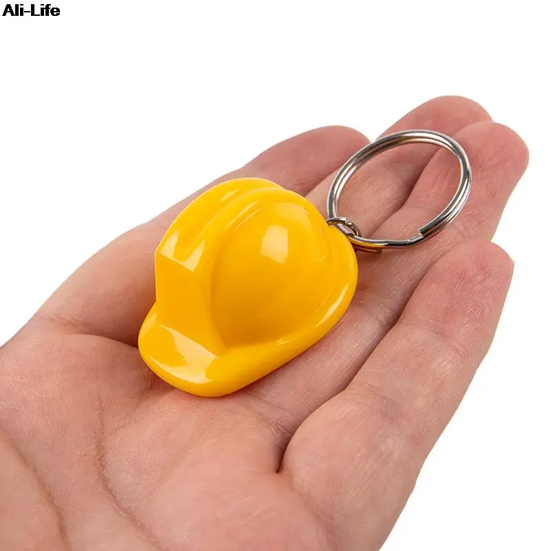 1PC Safety Helmet Hard Hat Event Holiday Creative Yellow/White Color Keychain Jewelry Gifts for Women Men