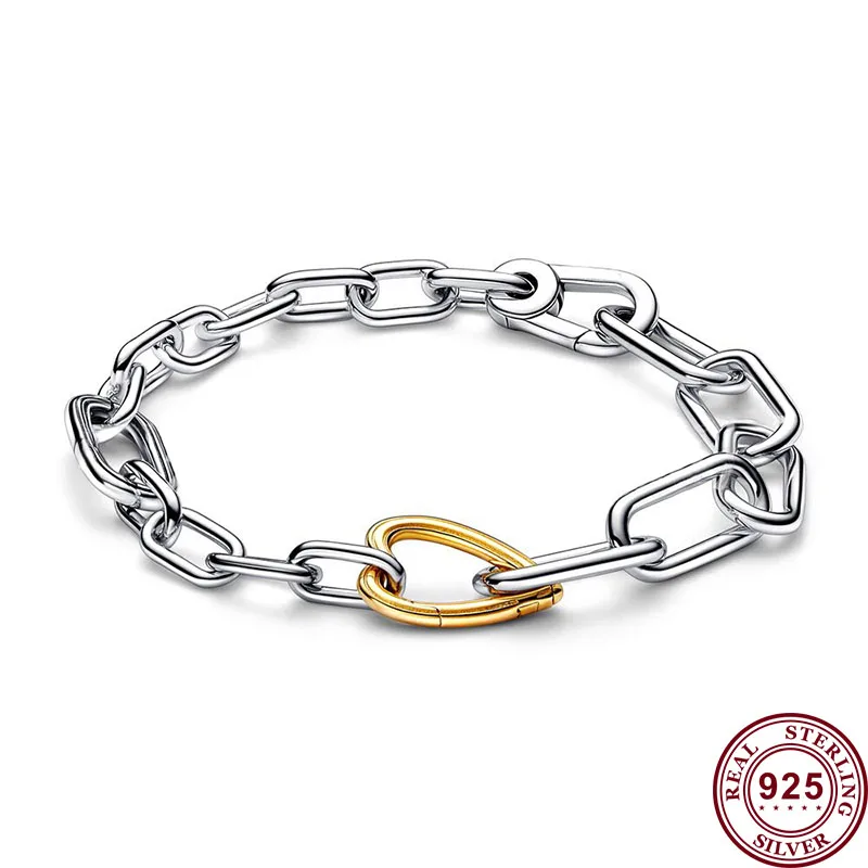 2023 New Hot 925 Sterling Silver Love ME Chain Link O-ring Studs Women's Logo Bracelet For Original DIY Charm Jewelry