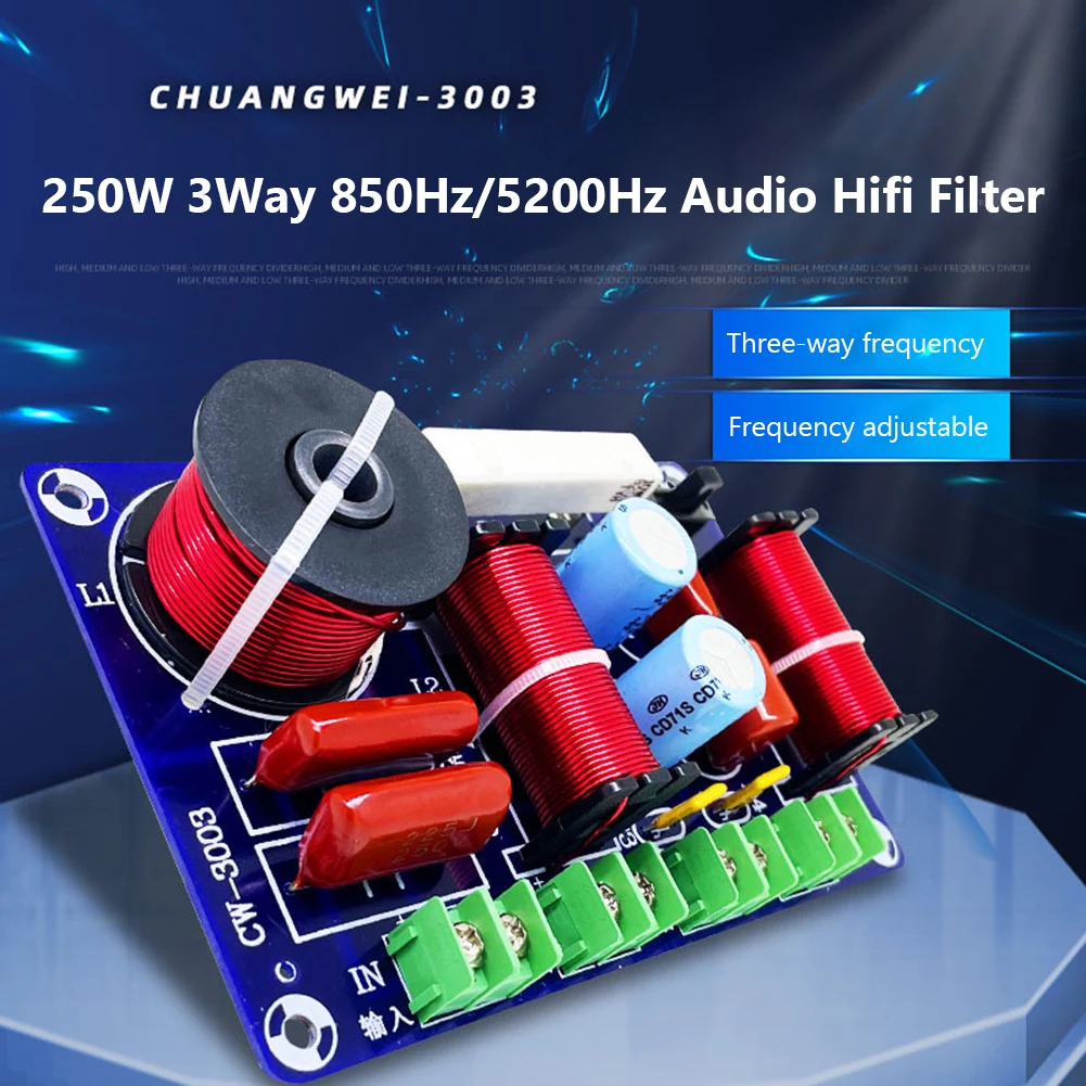 3-Way 250W 850/5200Hz Frequency Divider Filter Audio Speaker Crossover Module DIY Home Medium Bass Hifi Stereo Audio Systems