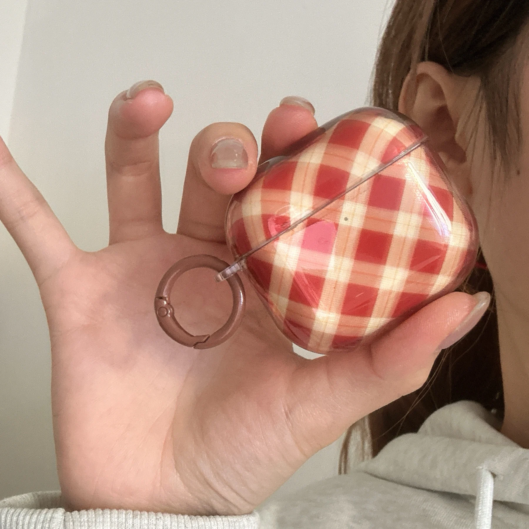 Retro Red Argyle Diamond-Pattern Transparent Protective Earphone Case