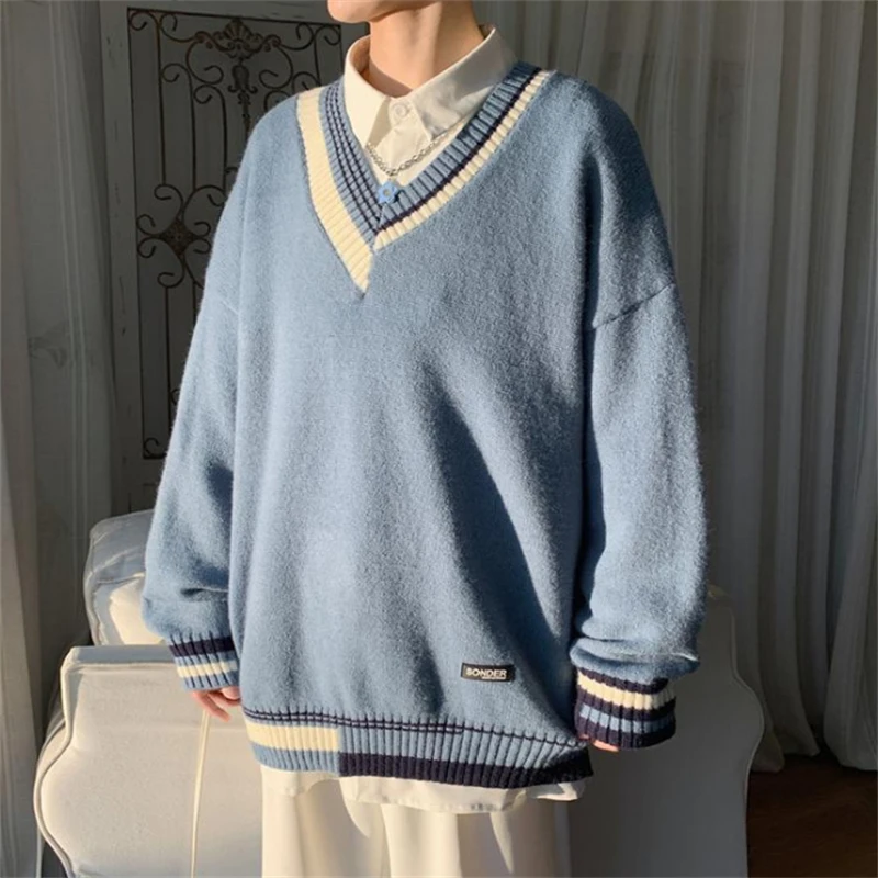 

V Neck Sweaters Men Autumn New Style Knitted Sweater Fashion Pullover Couple Casual Knitwear 2022 Knit Tops