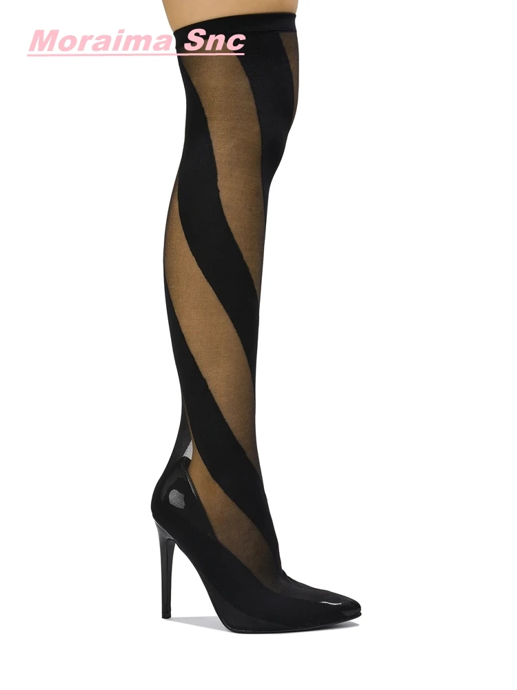 2022 Striped Mesh Breathabe Women Boots Pointed Toe Stiletto Heel Daily Fashion Comfortable  Western Concise Unique Shoes