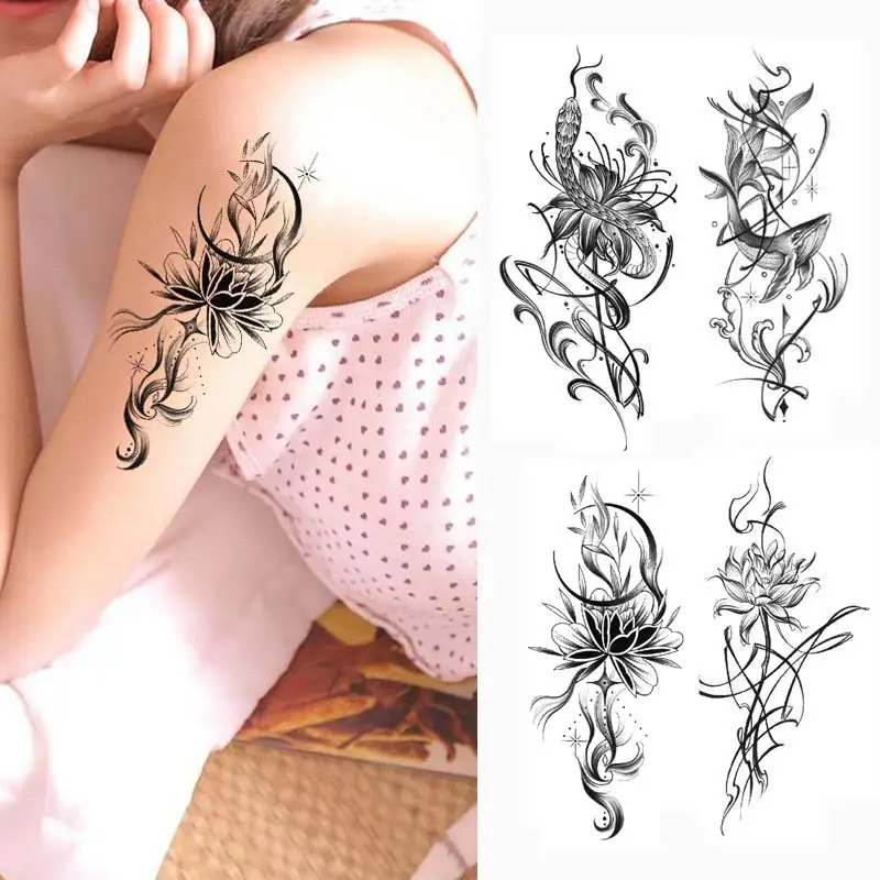 

Flower Temporary Tattoos Women Snake Deer Tattoo Stickers for Hand Arm Sleeve Fake Tattoo for Men Waterproof
