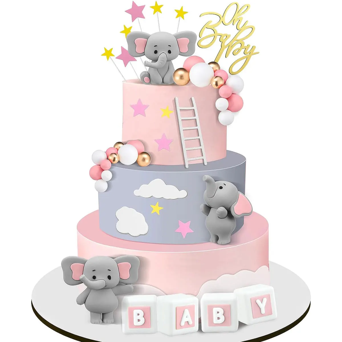 35pcs Pink Elephant Cake Toppers Mini Cake Decorations Cupcake