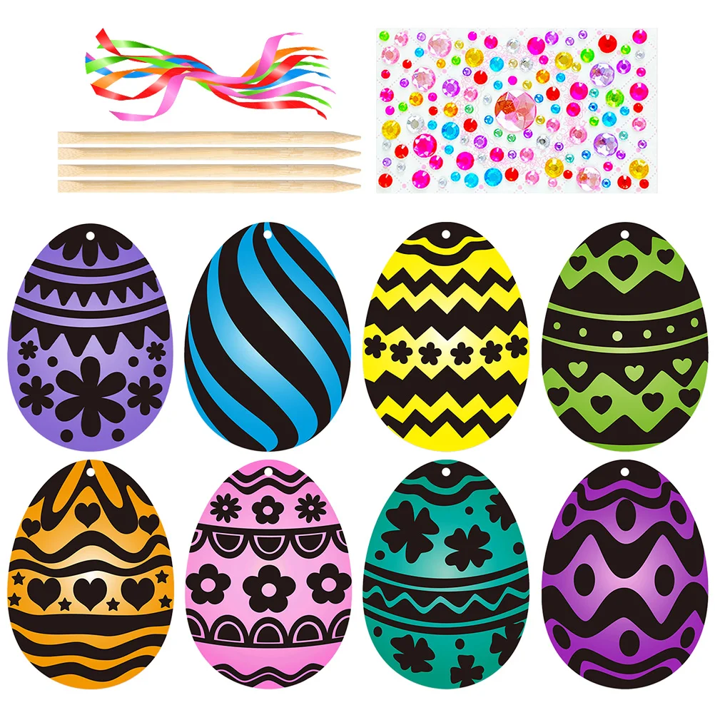 

Easter Egg Scratch Painting Children Craft Colored Diamond Party Favor Wood Paper