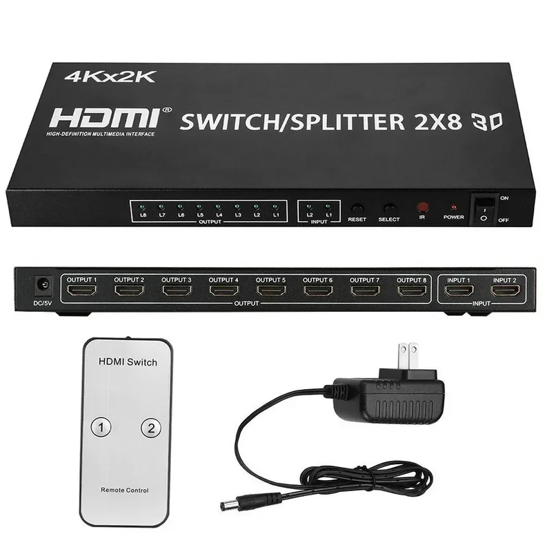 

4K HDMI Swithch Splitter 2x8 HDMI Switch 2 in 8 out video convert HDMI Splitter 1 to 8 Screen Display for LED TV PC PS4 Monitor