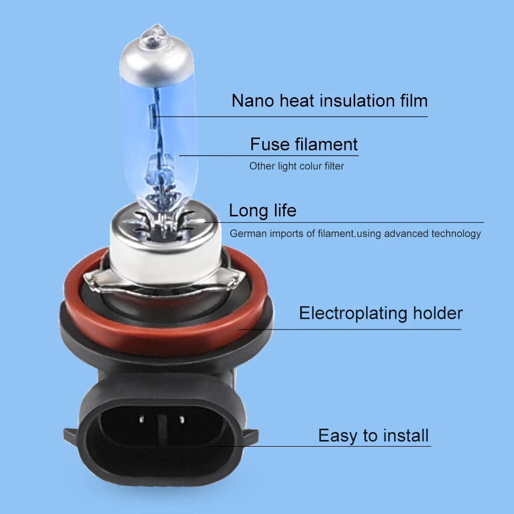 Auto halogen lamp bulb Fog Lights 55W 12V 6000K White Headlights 2pcs Super Bright Car Light H1 H3 H4 H7 H8 H9 H11 H15 9005 HB3 4