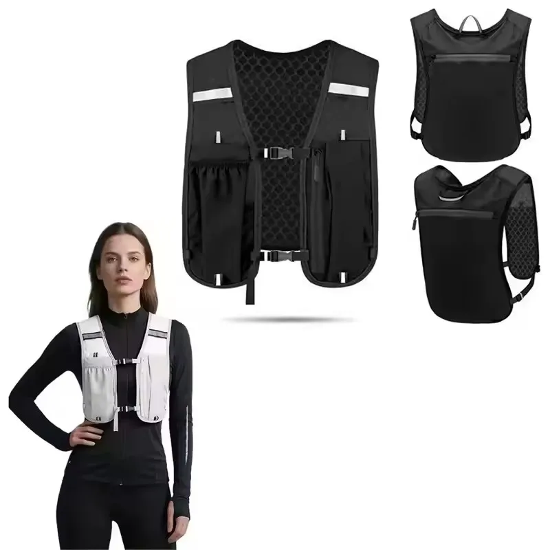 Gilet de course réfléchissant avec sac - Veste hydratation légère marathon randonnée étanche