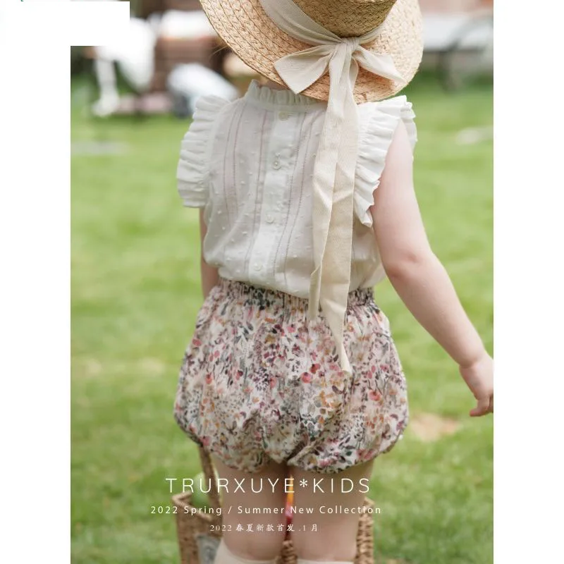 

2023 Summer Children's Set Fashion Solid Short Sleeve Top+Fragmented Shorts Two Piece Set