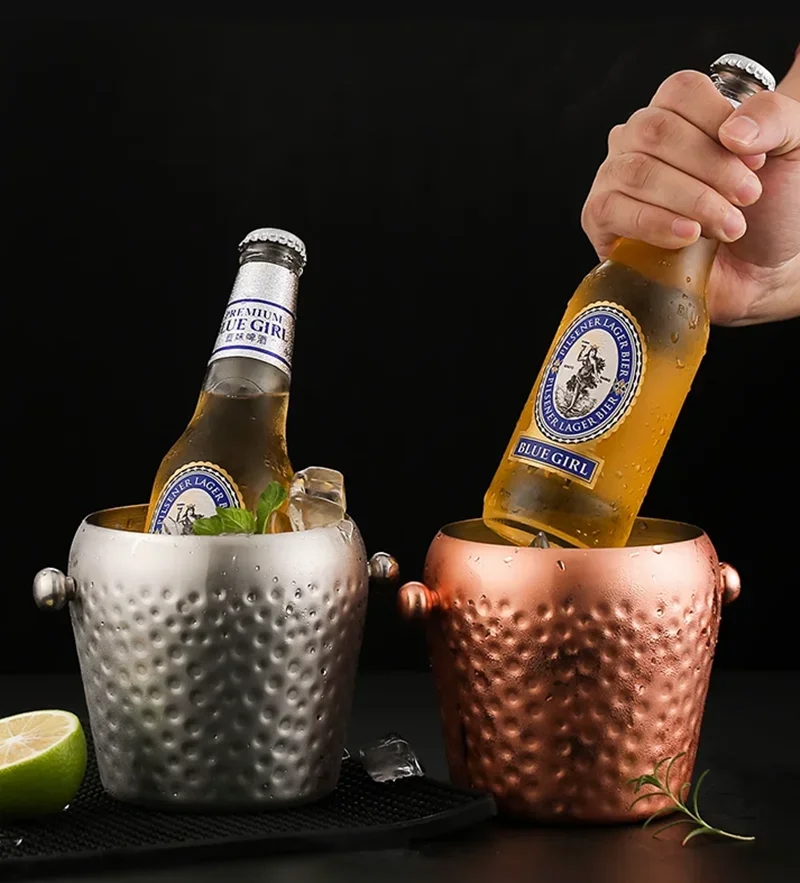 Golden color Stainless Steel Bar Ice Bucket Two Handles Champagne Bucket Wine Spit Wine Barrel Container Ktv Club Bar wine rack