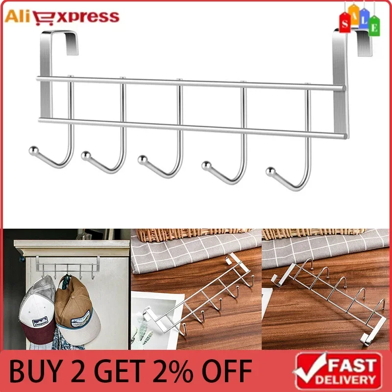 Hooks Behind The Door New Stainless Steel Storage Wall Hanging Wash Room Hanger Clothes Towel Convenient Storage Holder 5 storage hook door hook