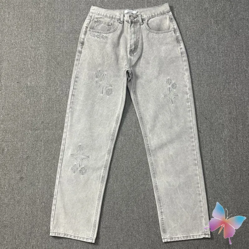 

Fashion Street Broken Planet Jeans Embroidered Star Patterned Embroidered Letter Logo DenimTrousers Men Women Cleanfit BP Pants