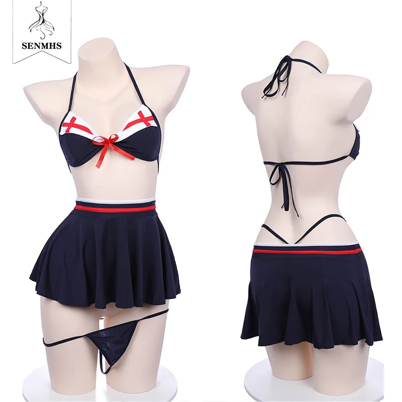 

SENMHS Sailor Cosplay Erotic Lingerie Suit Bikini Beach Lolita Swimsuit Ultra-thin Miniskirt Swimwear Uniform Pool Party
