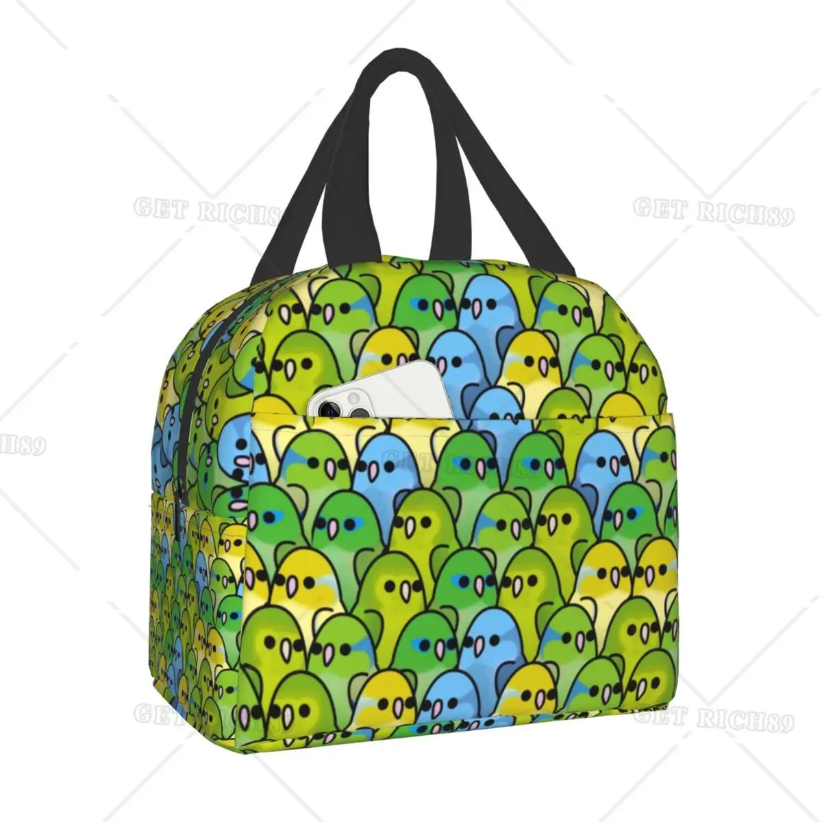 

Cute Parrotlet Squad Thermal Insulated Lunch Bags Women Parrot Birds Portable Lunch Box for Kids School Picnic Food Storage Bag