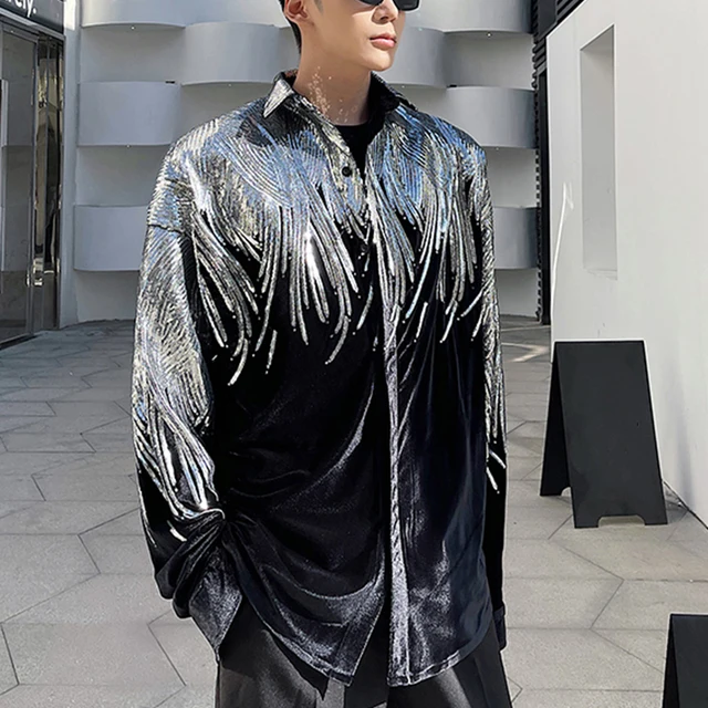 Velvet Sweater Men Mens Velvet Velour Luxury Shirts Vintage Long