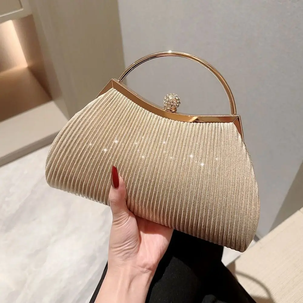 

Gold Bright Silk Evening Bag Elegant Chain Banquet Clutch Handbags Women Female
