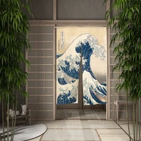 Ocean Waves Japanese Door Curtain Cherry Blossoms Doorway Curtains River Linen Drape Noren Restaurant Decor Hanging Half Curtain 2