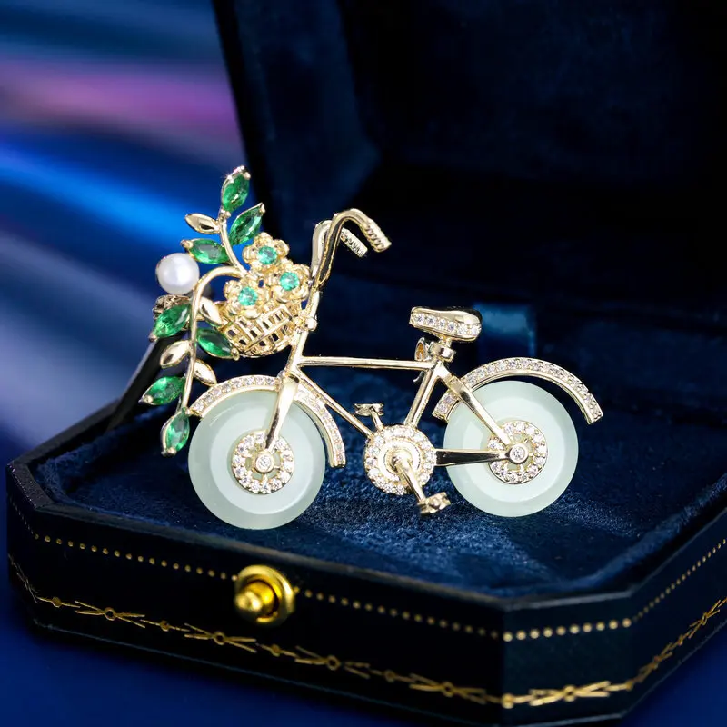 

French Romantic Sweet Love Bike Brooches Pins Creative Design Statement Wedding Party Corsage Luxury Brand Jewelry
