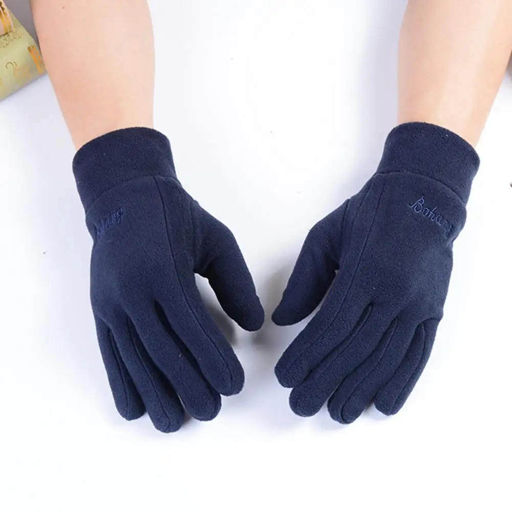

Embroidered Letter Print Gloves Windproof Polar Fleece Gloves for Men Women Warm Outdoor Cycling Driving Gloves with Non-slip