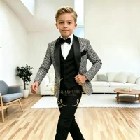 Costume à carreaux pour garçons, ensemble 3 pièces, Blazer pour enfants, veste de smoking pour mariage, gilet et pantalon, vêtements slim fit pour garçons de 2 à 16 ans 4