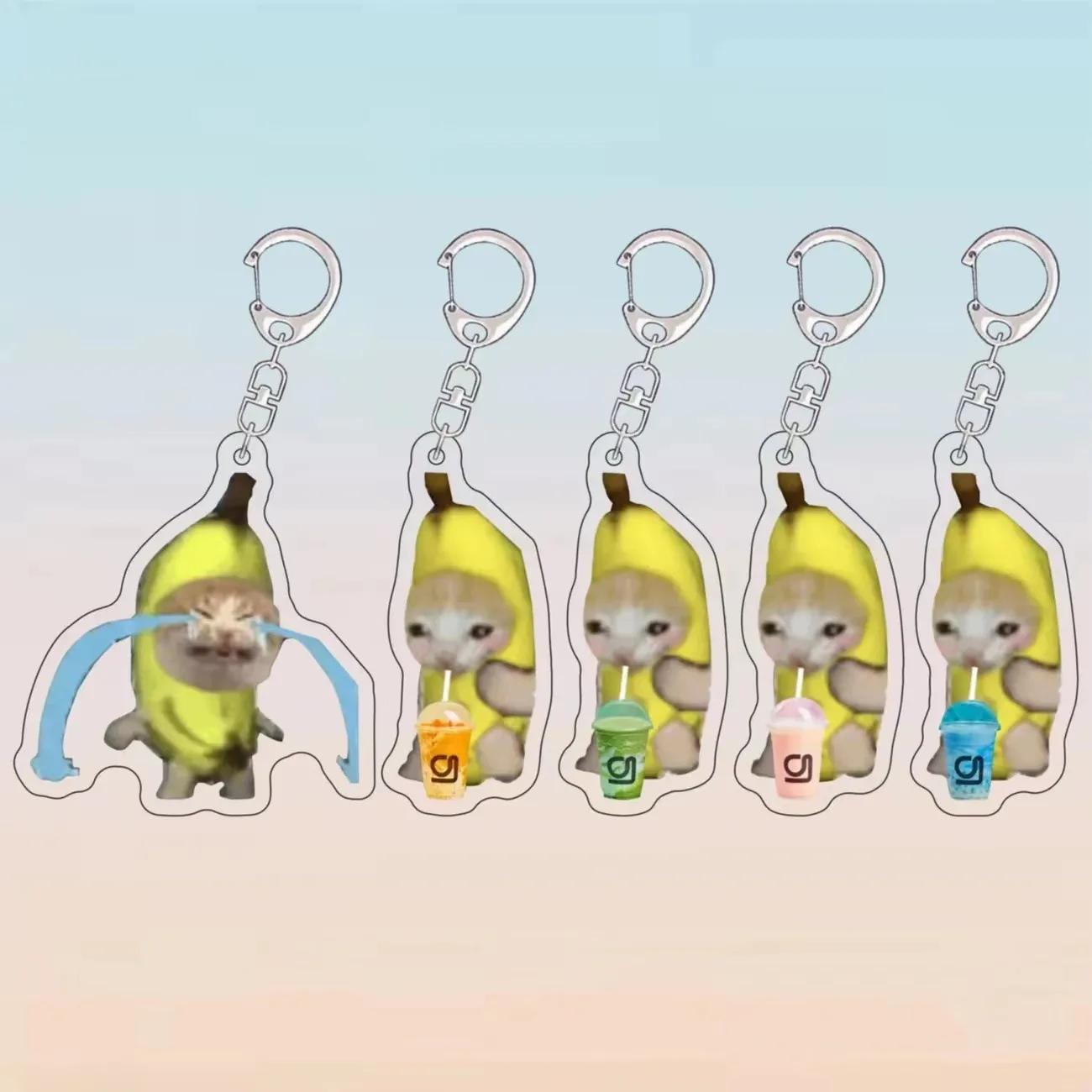 CreativityHappyCatBananaCatPendantMemeKeychainFunnyLanyard