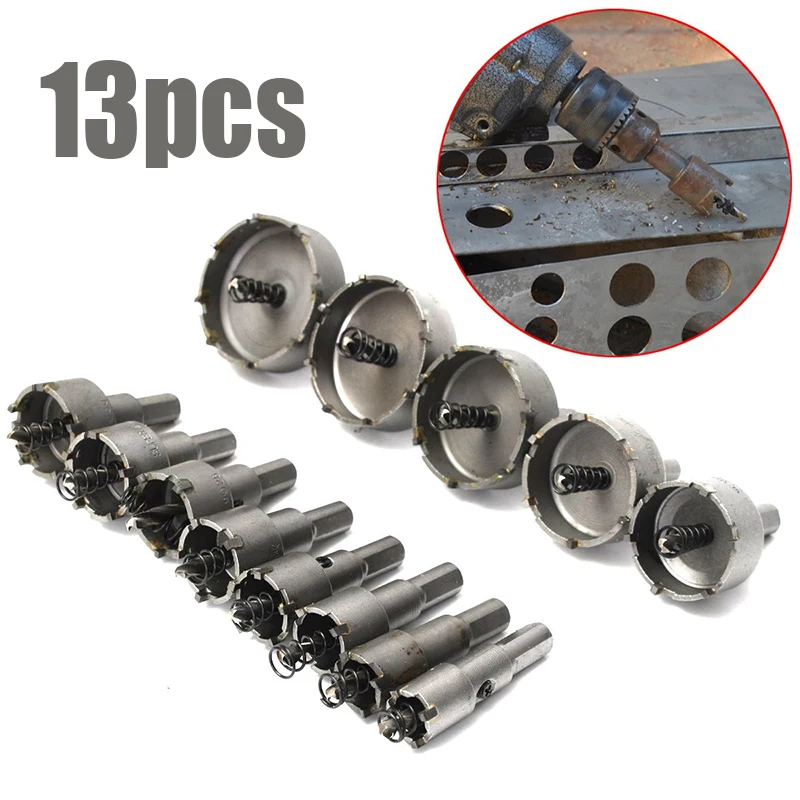 13pcs 1653mm HSS Hole Saw Set Tungsten Carbide Tip TCT Core Drill Bit