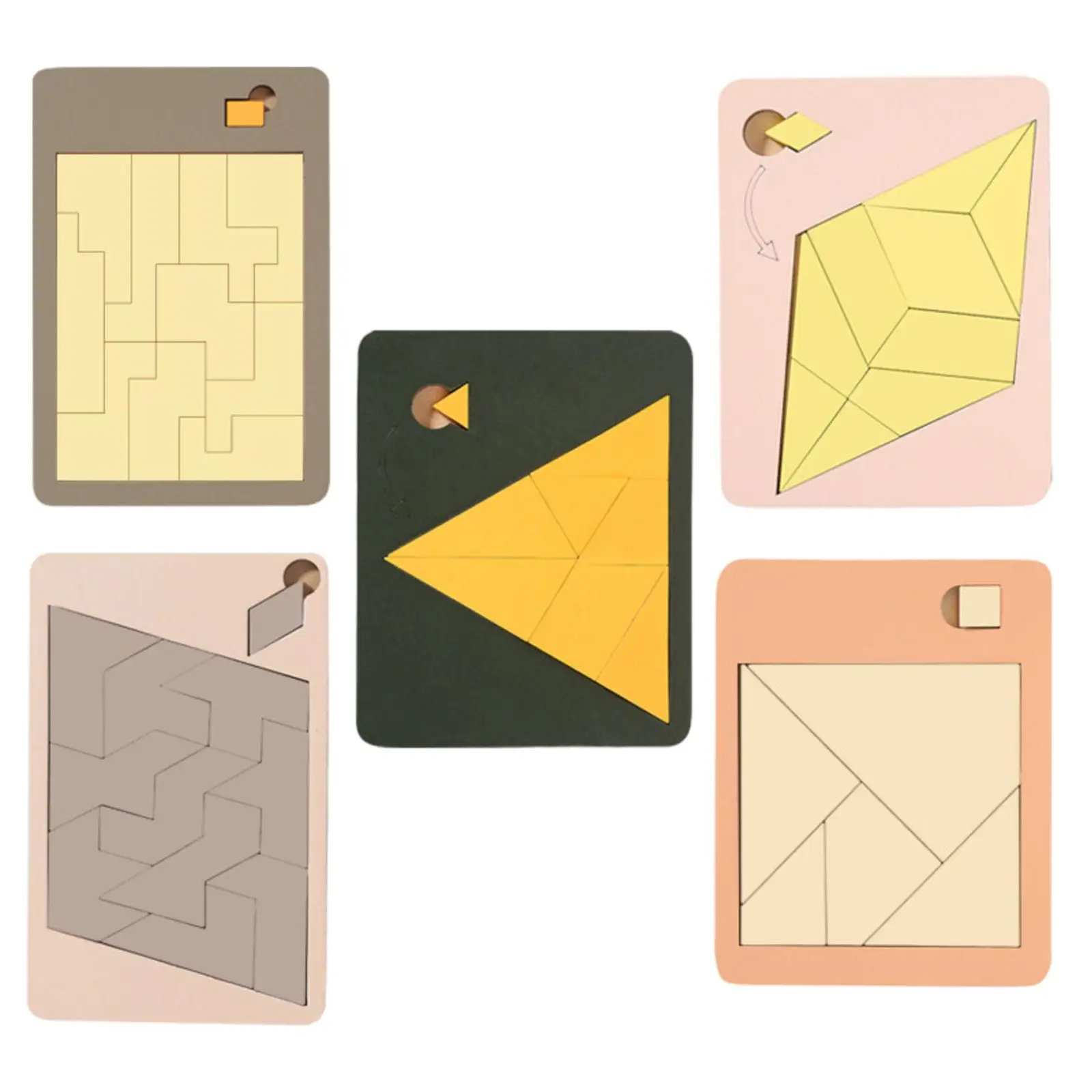 5Pcs Wooden Tangrams Set Geometric Brain Teaser Toys Birthday Gifts Montessori Toys for Girls Kindergarten Preschool Children 3