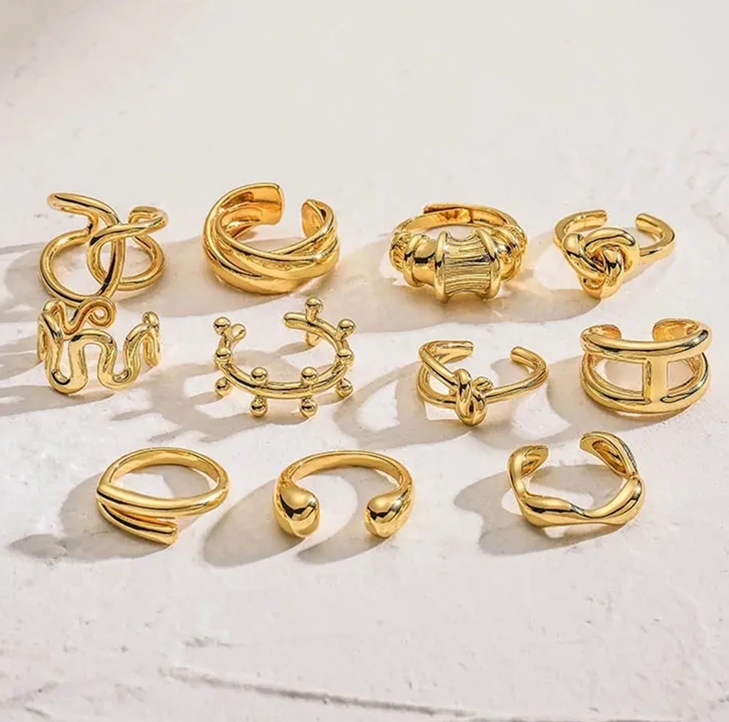 

Классический дизайн, Золотое кольцо, Твердые медные манжеты, регулируемые роскошные кольца, ювелирные изделия для женщин и девушек, модный подарок, 10 шт.