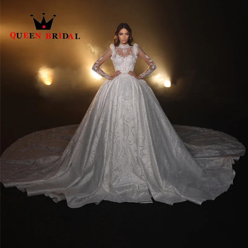 

Long Sleeve Exquisite Wedding Dresses 2024 High Neck Beading Sequined Lace Birdal Ball Gowns Vestidos De Novia Custom Y20X