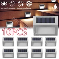 10PCS Solar Step Lights Solar Fence Lights Outdoor 3LED Stainless Steel Wall Lamps Deck Lights For Stair Fence Step Walkway Pati 1