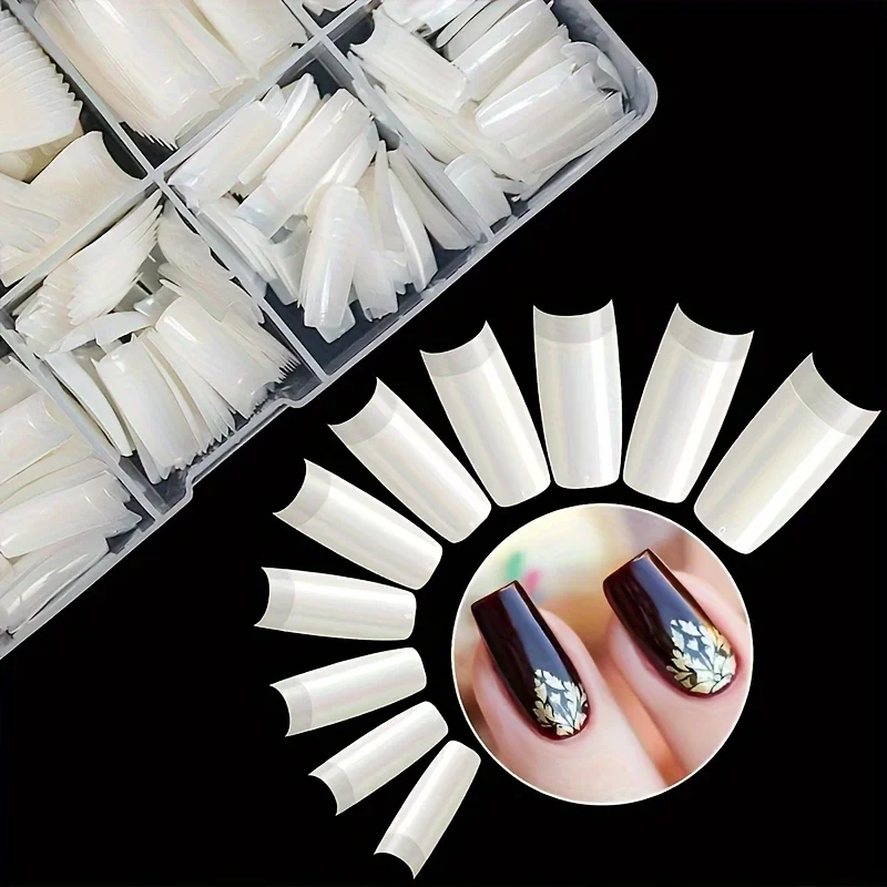 500Pcs False Nail Tips Acrylic Half Set Artificial French Nails 10 Sizes with Box for Salon and Home DIY Clear Nature