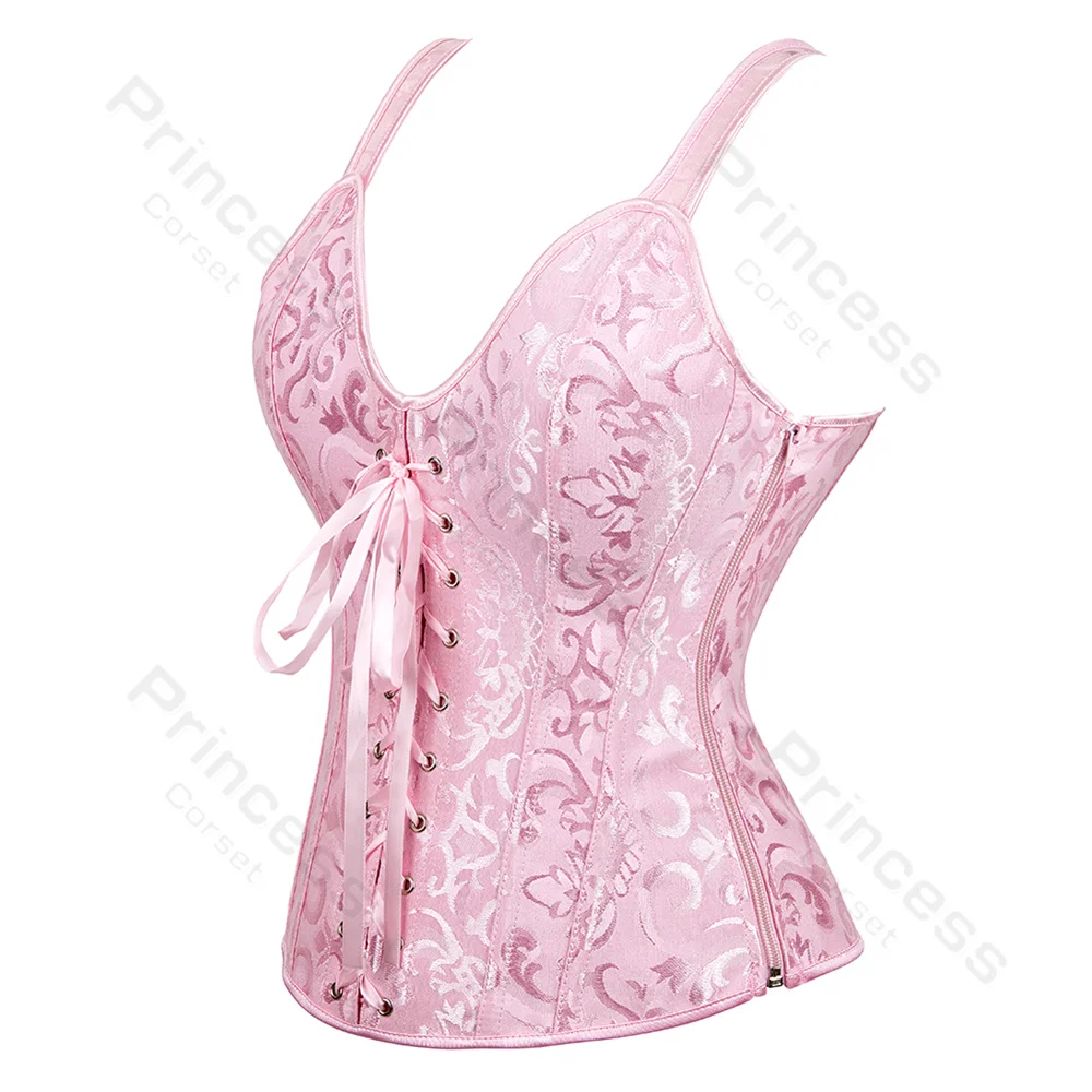 Pink Corset Bustier Top Victorian Overbust Princess Corset Lace