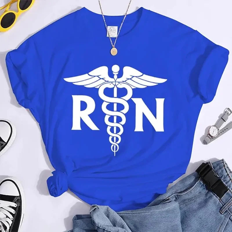 

RN Registered Nurse T-shirts For Women Summer Short Sleeve Casual Round Neck Tee Shirt International Nurses' Day Shirt