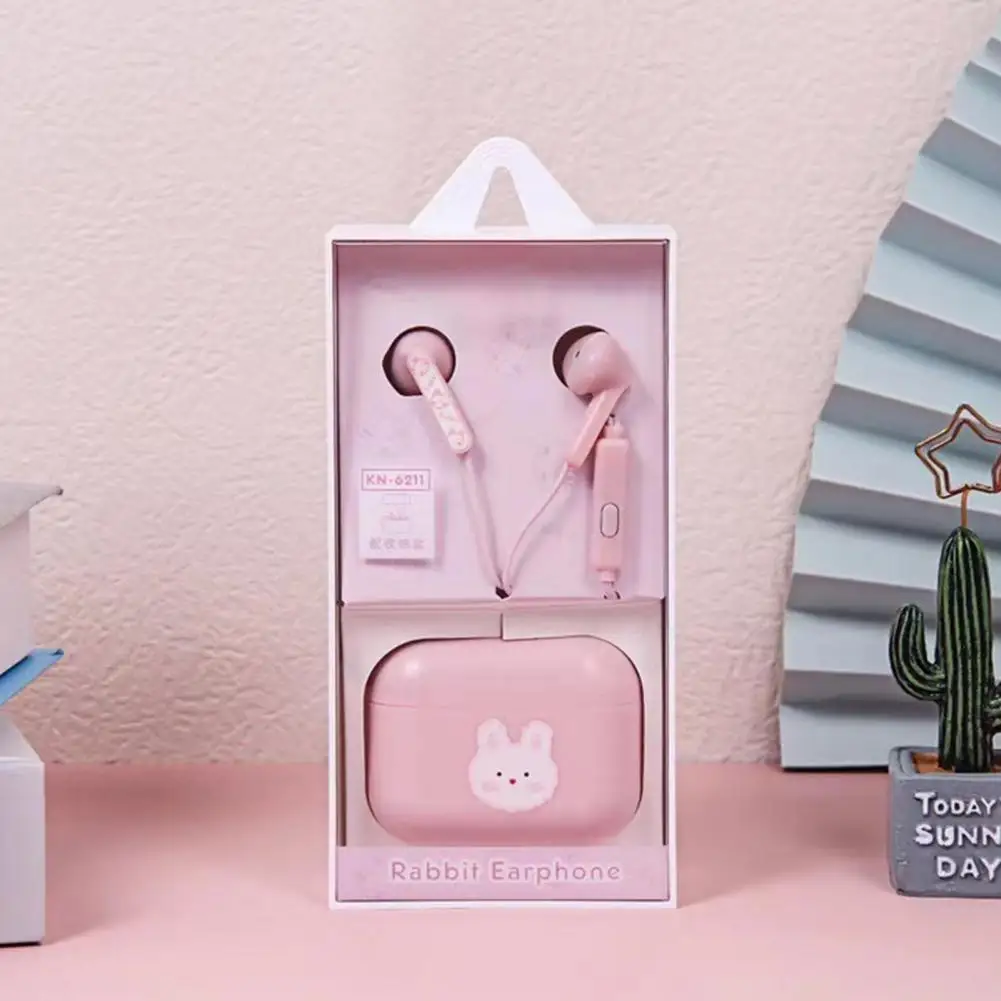 

Wired Earphone Popular Stereo Sound Music Earphone with Storage Box Cute Pattern Earbud