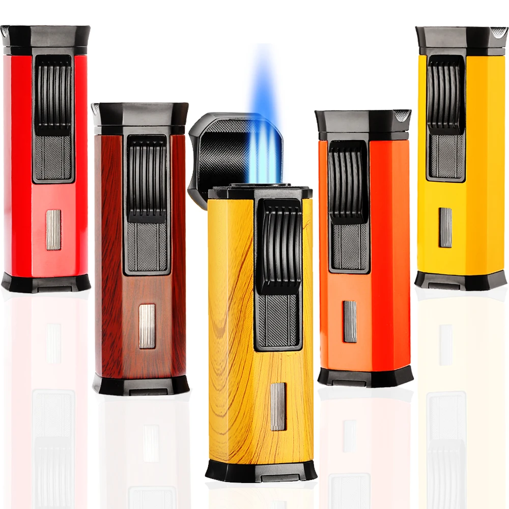

GALINER Metal 3 Torch Cigar Lighter Butane Gas Jet Flame Smoking Lighters With Punch Hole Drill Suport Cigar Holder Cover